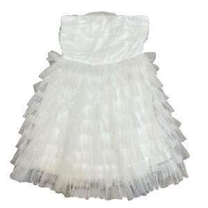 Storia Strapless White Ruched Tiered Tulle Mini Dress Size Large flirty sweet